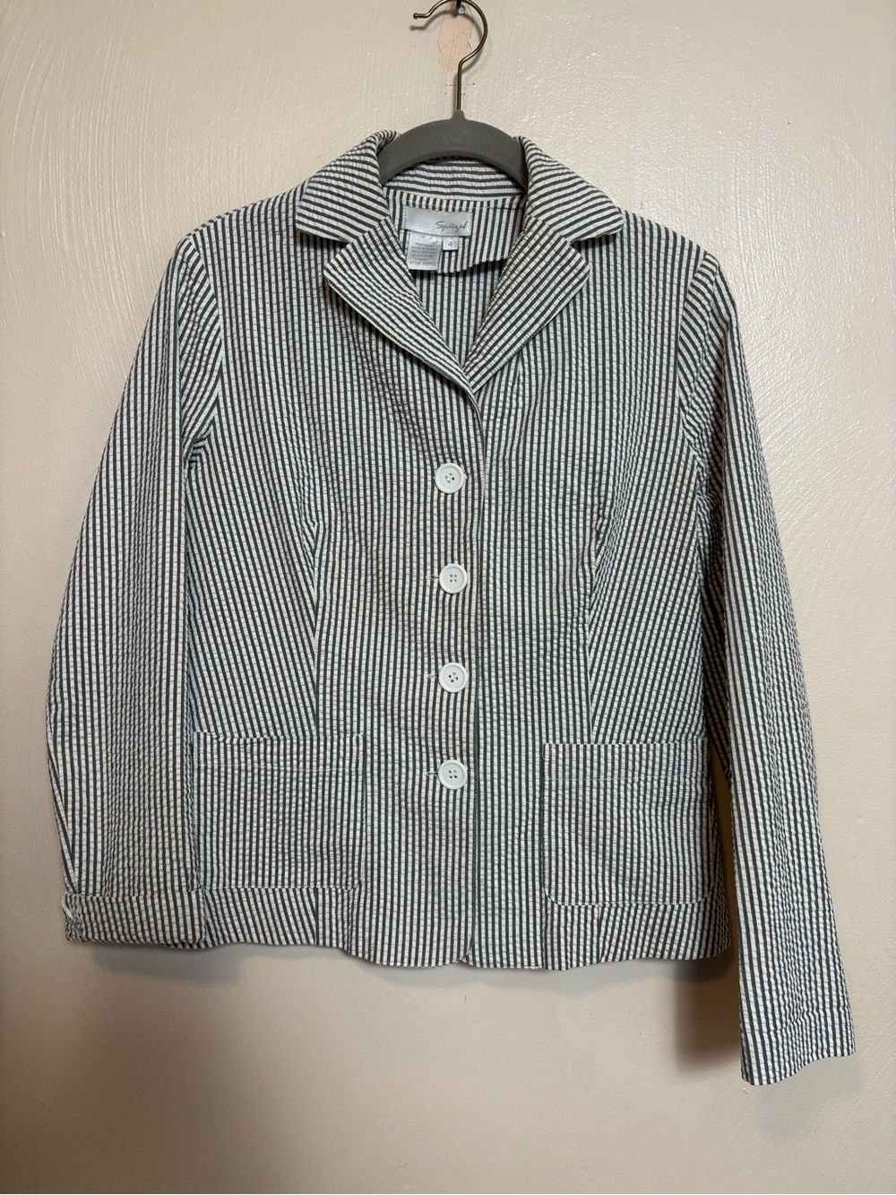 Siegel Women’s Blazer Seersucker Jacket Stripe Button Down Collar Gray Size 4